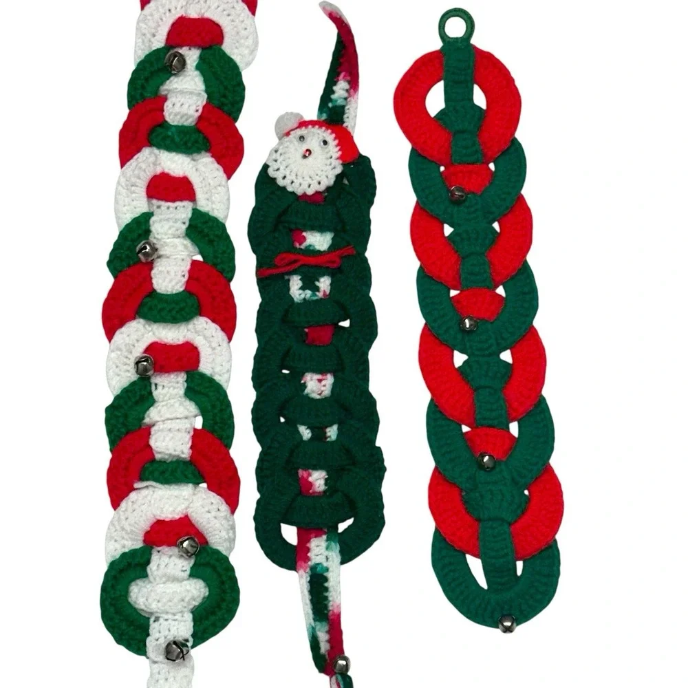 Vintage Hand Crocheted Christmas Wall Hanging Decor‎ Wreaths & Bells Set Of 3